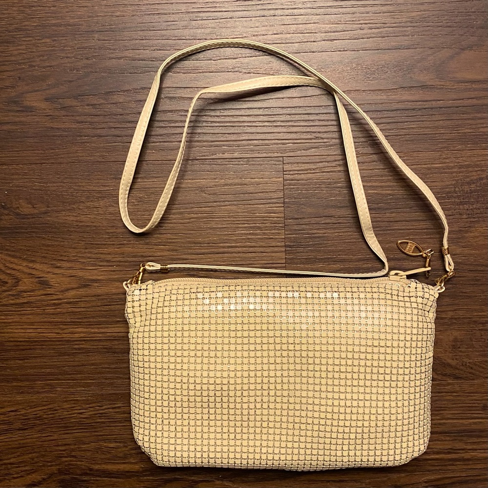 Cream Chainmail Clutch Bag Removable Strap